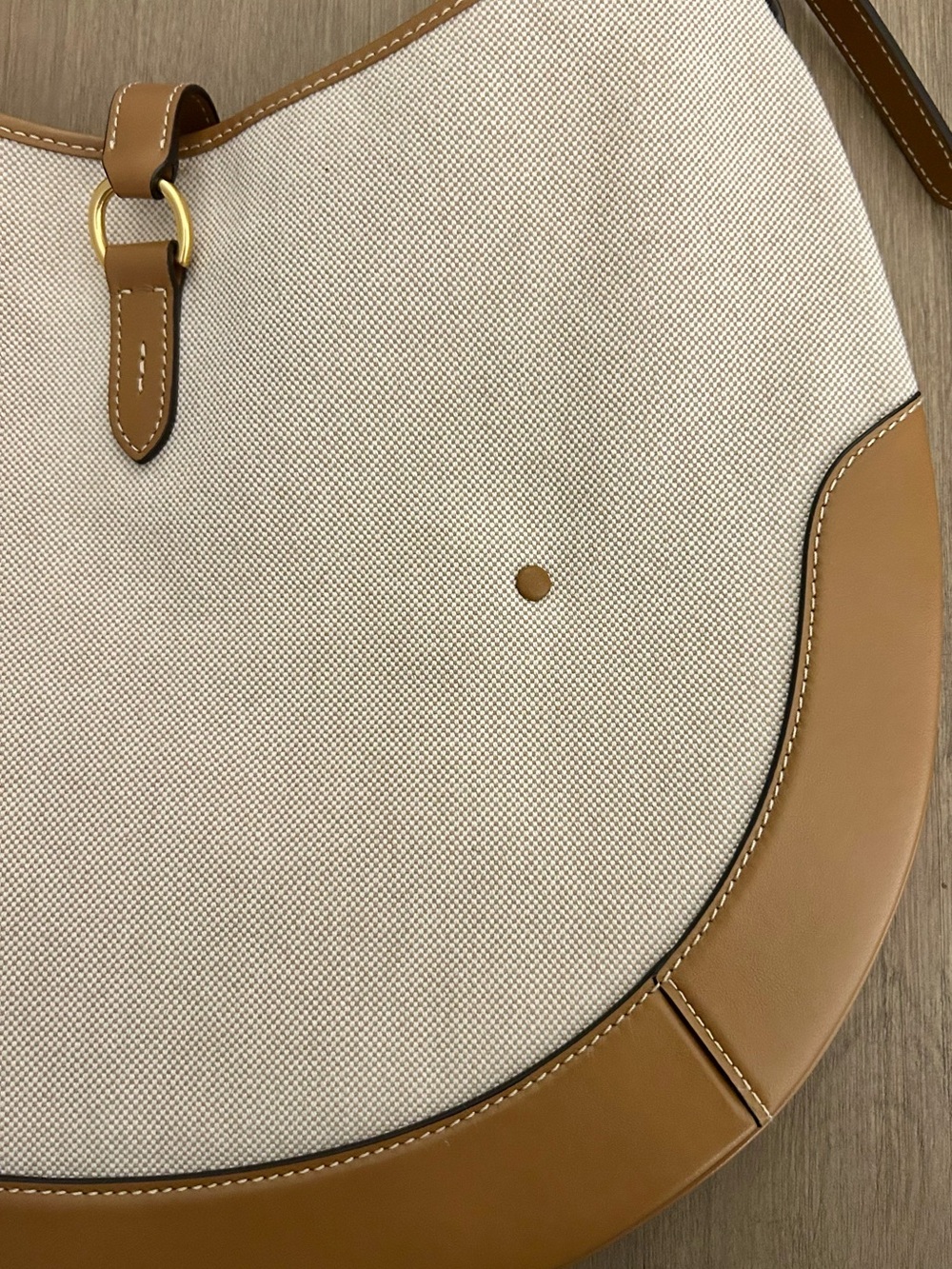 Ralph Lauren Polo ID Beige Canvas Shoulder Bag with Tan Leather Trim, like new! - Picture 5 of 8
